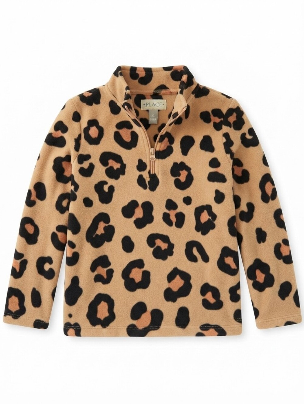 The Children's Place Leopard Print 1/4 Zip Fleece Pullover Tan & Black 💖